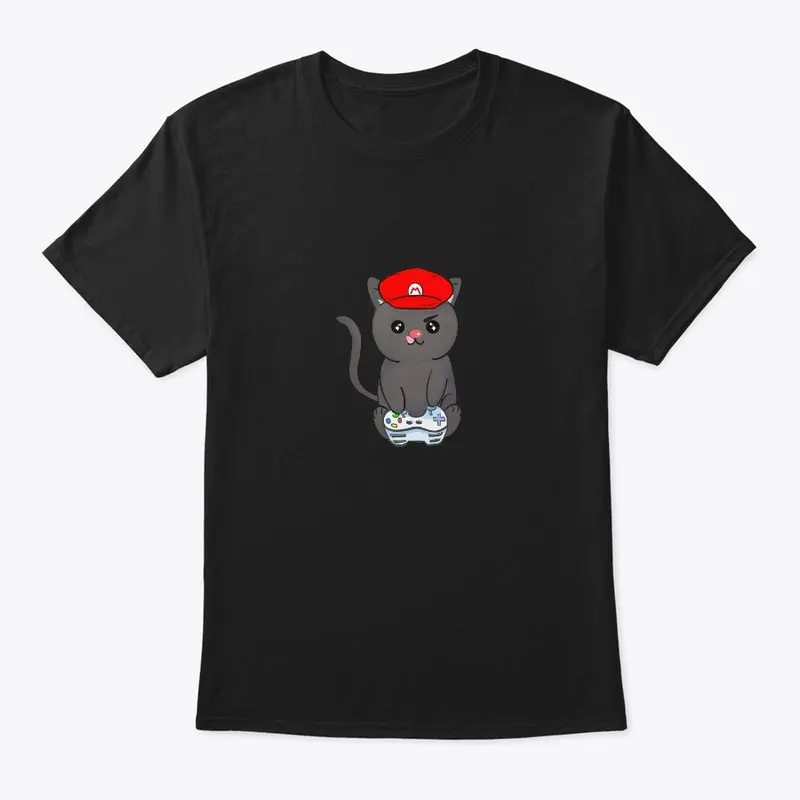 kawaii cat with mario hat playing