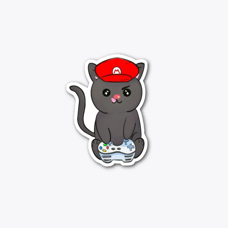 kawaii cat with mario hat playing