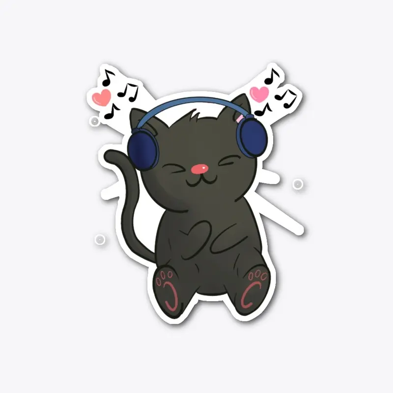 Kawaii Cat Headphones Listening to Music