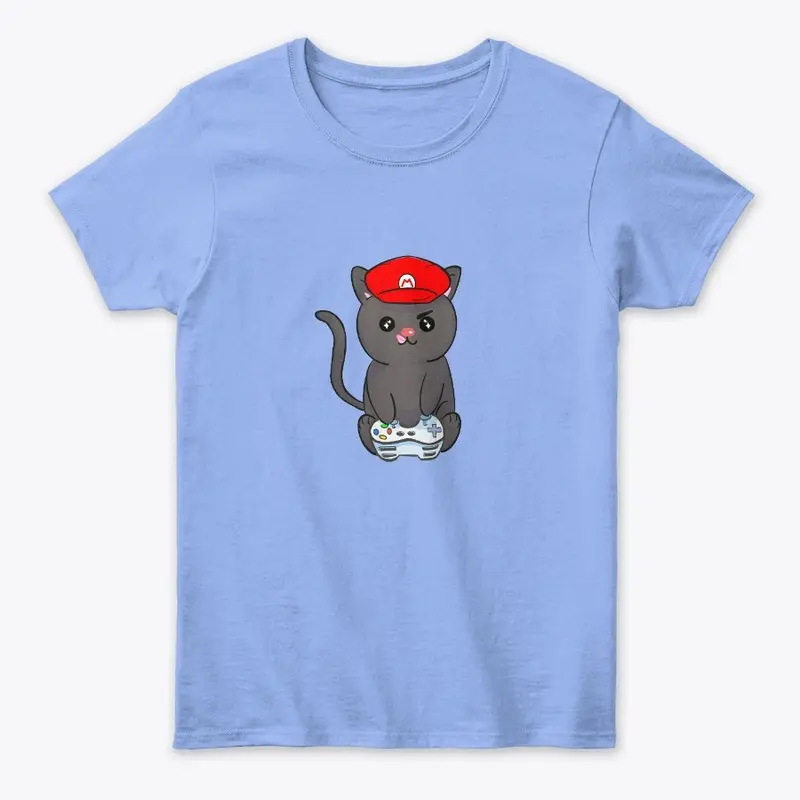 kawaii cat with mario hat playing